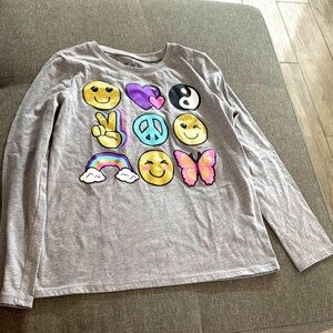 Place Emoji Graphic Long Sleeve Shirt - Gray and Gold